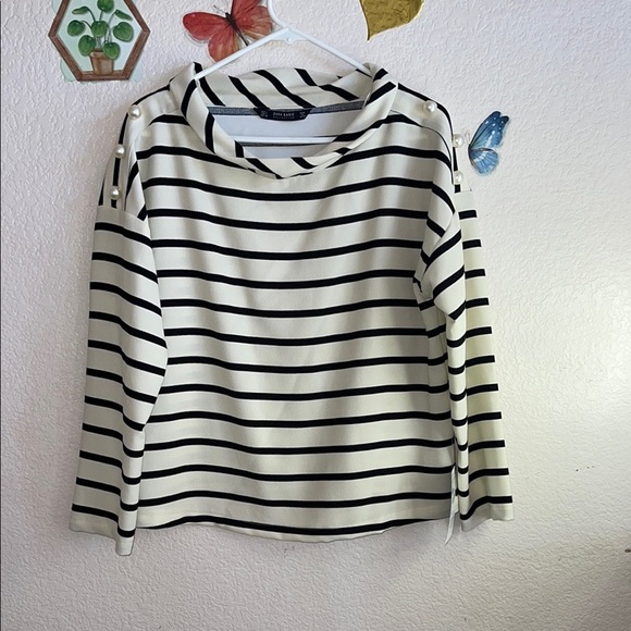 Zara Black and White Sailor Collar Sweatshirt - Picture 1 of 8